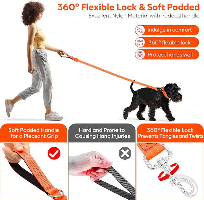 LED Dog Leash, Light Up Dog Leash 4 Ft USB Rechargeable Waterproof, Nylon Reflective Leashes with Padded Handle for Dogs Night Walking Light, Safety Glow in The Dark for Large Medium Pets (Orange)