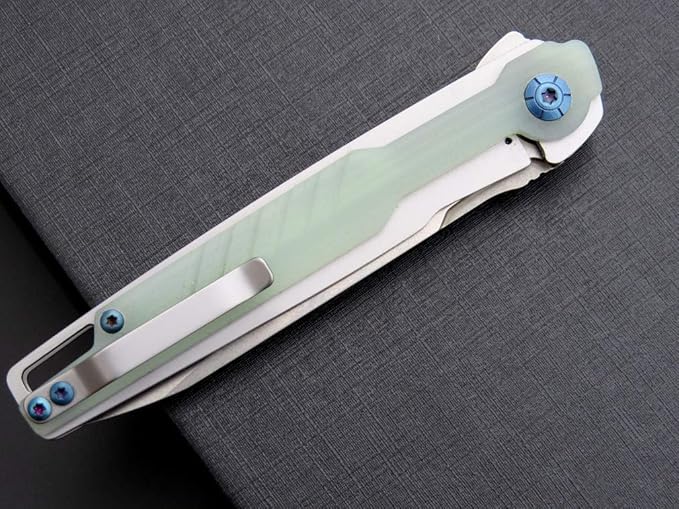 Eafengrow EF942 EDC Folding Knife, D2 Steel Blade Titanium Plating & G10 Handle,Pocket Clip with Frame Lock EDC Pocket Flipper Knife for Camping Hiking Survival Outdoor(Jade)