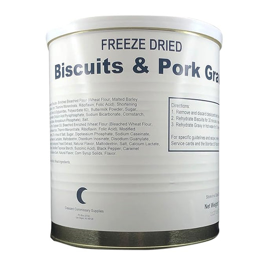 Military Surplus Freeze-Dried Biscuits and Pork Gravy ??18 oz, Emergency Survival food Supply, Meal Prep, Camping & Hunting ??25-Year Shelf Life ??#10 Can ??Made in USA ??Backpacking & Outdoor Ready - 8 Servings
