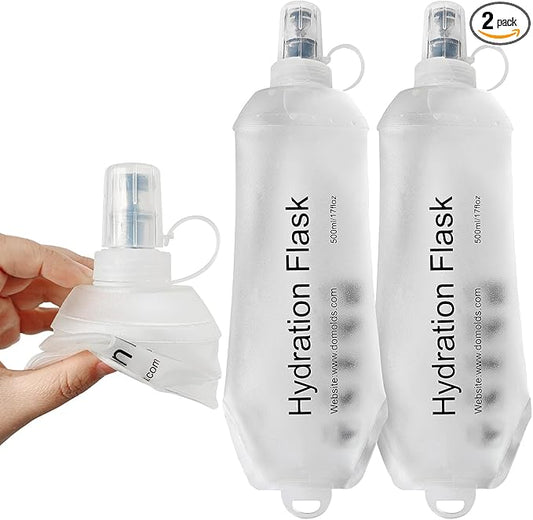 500ml Soft Flask, Soft Water Bottle for Hydration Packs, Running, Hiking, Cycling and Climbing - 2Pcs White