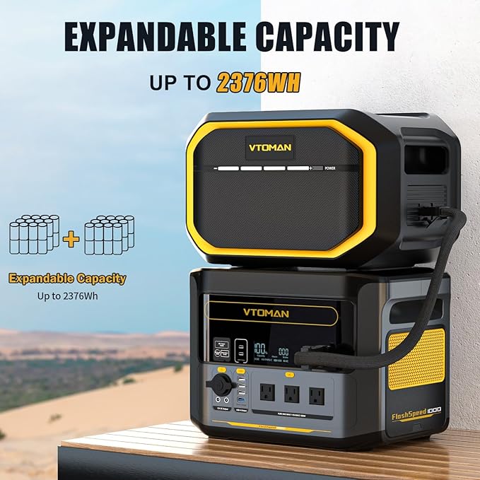 VTOMAN 2376Wh Portable Power Station Bundle with Extra Battery & 200W Solar Panel Included - Up to 2000W Solar Power Generator for Home Backup, Off-grid, Road Trip, RV, Camping, Fishing, Emergencies