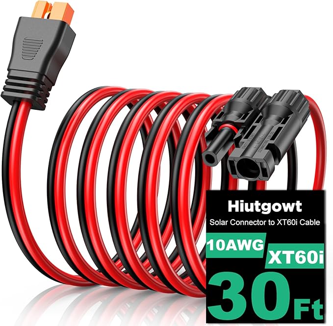 Oududianzi 10AWG XT60i Solar Cable 30FT, Solar to XT60i Cable 3 10 15 20 25 40 50FT, Solar Panel Connector to XT60i Adapter Cable, XT60i Solar Charging Cable for Portable Power Station - 30Ft