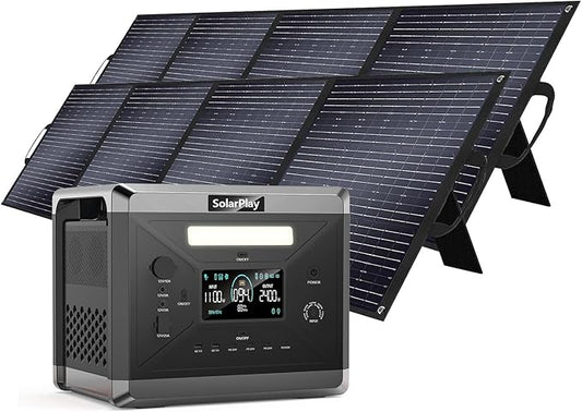 SolarPlay 2400W Portable Power Station (Peak 4800W), 2160Wh Solar Generator with 2x200W Solar Panels, 1.5Hrs Fast Charging, 4 AC Outlets, BMS, Emergency Power for Home, Camping & Outdoors