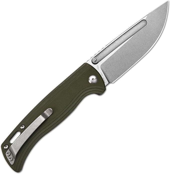 CJRB CUTLERY Pocket Knife Resource (J1932) Thumb Studs Folding Knife for Men AR-RPM9 Steel Blade and Green G10 Handle for Hinking Camping Work Outdoor