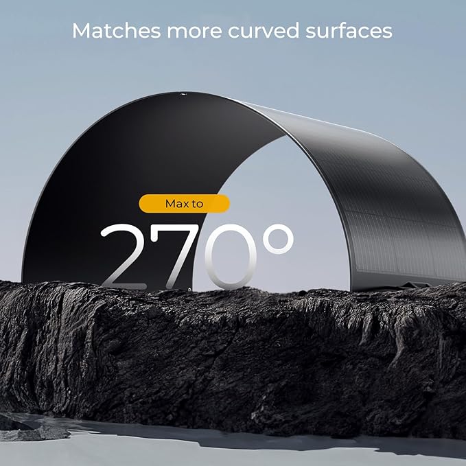 BougeRV Arch 200 Watts Fiberglass Flexible Solar Panel, Portable Bendable 12 Volts 10BB Mono Cell for RV Camping Home Boat Marine Curve Surface Black
