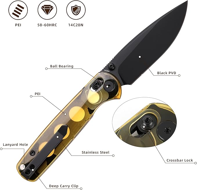 Folding Pocket Knife, Survival Knife Tactical Hunting Knife,3.23??Sharp Folding Blade with Ultem Handle Pocket Clip,EDC Knives for Hunting Camping Survival Outdoor Fishing Hiking