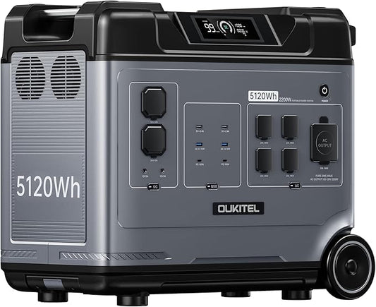 OUKITEL Portable Power Station P5000, 5120Wh Large Capacity Solar Generator, 5 * 2200w AC Output (4000W Surge), 2.8H Fully Charged, 1000W MPPT Solar for Emergency, Home Backup, RV, Camping