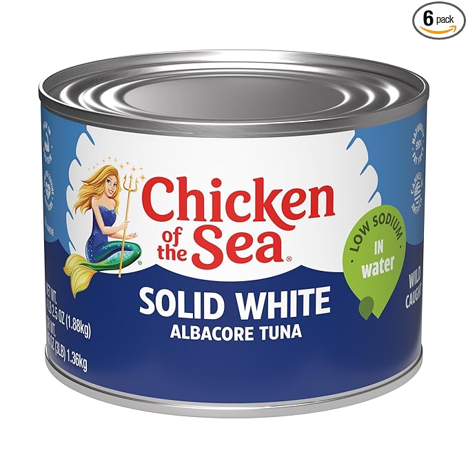 Chicken of the Sea Solid White Albacore Tuna in Water, Low Sodium, Wild Caught Tuna, Foodservice Size, 66.5 oz. Can (Pack of 6)