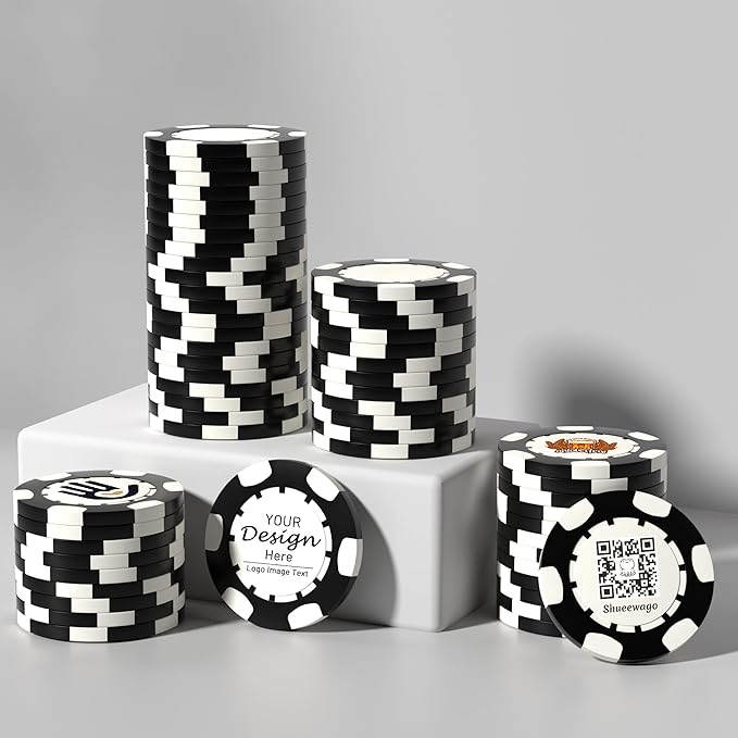 50-500 Custom Clay Poker Chips for 7 Colors,Imprinted in Full Color with Your Logo,Image or Text,40mm Heavy 11.5 Grams,Customized Drink Tokens for Bar,Party,Business Card,Golf Club or Events