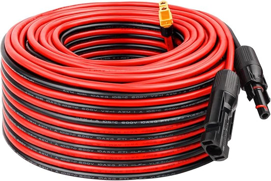 Solar to XT60 Extension Cable 10AWG 60FT Solar Connector to XT60 Adapter Cable for Solar Panel to Portable Power Station Solar Generator Battery Pack