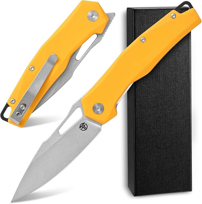 FF21 Folding Pocket Knife,VG10 Steel Blade G10 Handle Full Tang Knife for Outdoor Activities Camping Hunting Fishing(Yellow)