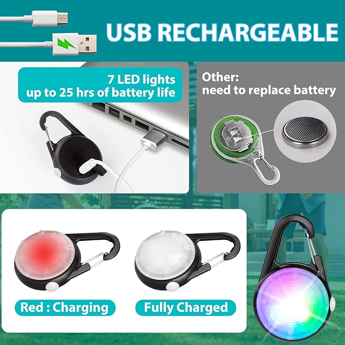 Dog Lights for Night Walking, 4 Modes IP68 Waterproof Dog Collar Lights Clip on, High Capacity Rechargeable Pet Accessories for Climbing, Running, Camping, 2 Packs (Black)
