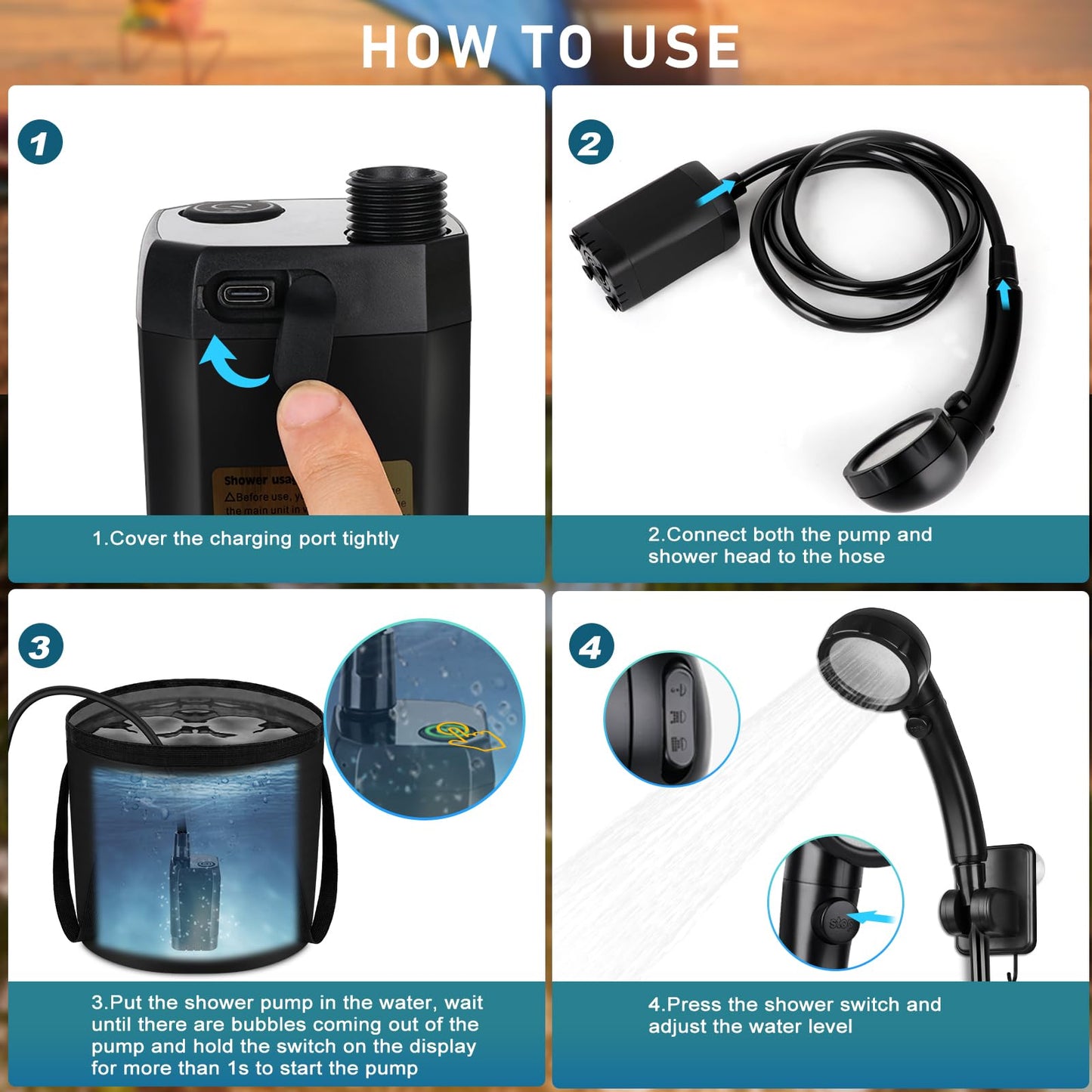 Spopal Rechargeable Camping Shower with Collapsible Bucket Handle 20L