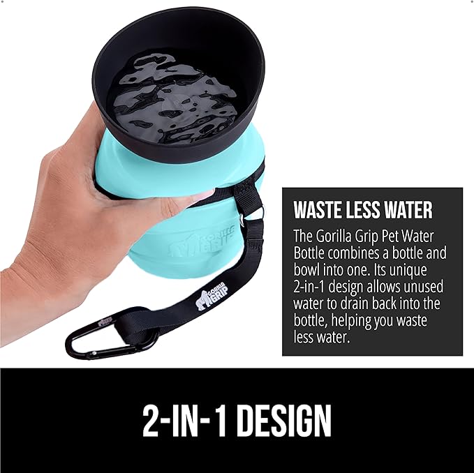 GORILLA GRIP Dog Water Bottle, Portable Water Bowl Dispenser for Dogs, 16 oz Leak Proof Pet Travel Squeeze Bottles, Food Grade Silicone, Puppy Essentials, Hiking Camping Trip Accessories, Turquoise