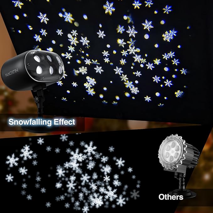 NACATIN Snowfall LED Projector Lights - 2025 Upgrade Christmas Snowflake Projector Lights Outdoor, Christmas Snow Light,Snow Falling Projector Lamp Dynamic Snow Effect for Xmas, Halloween, Party