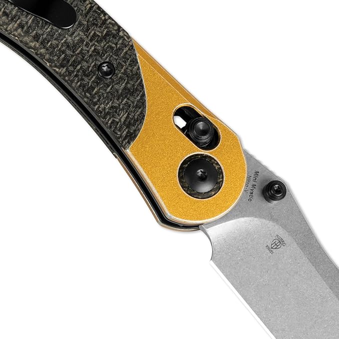 Kizer Mini Mystic Pocket Knife, 3.2" Nitro-V Blade EDC Knife with Black Burlap Micarta and Yellow Aluminum Handle, Small Hunting Camping Survival Knives with Clutch Lock & Thumb Stud Opener, V3636A2