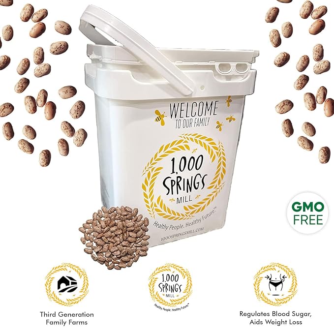 1000 SPRINGS MILL - BULK Organic Pinto Beans 25lb bulk bucket | Used for Soups, Stews, Dips, Chili, Burritos, Refried Beans and more | Non-GMO, Bulk Dry Brown Beans | Vegan Friendly