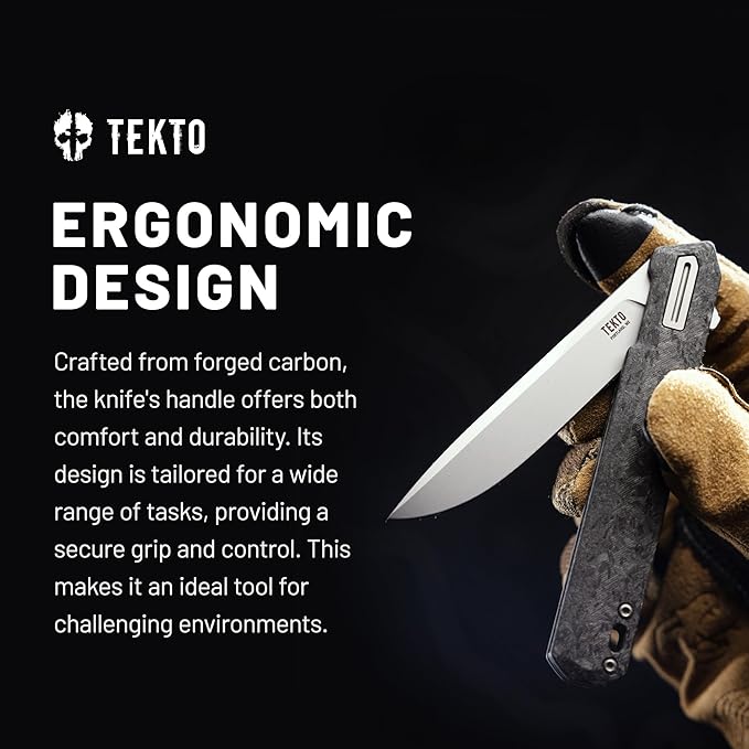 F2 Bravo Folding Knife Pocket - D2 Steel Blade, Ceramic Ball Bearings - EDC - Snap, Swift Flip - Camping, Backpacking - 2.4oz (68g), Forged Carbon Handle, Silver Titanium Accents