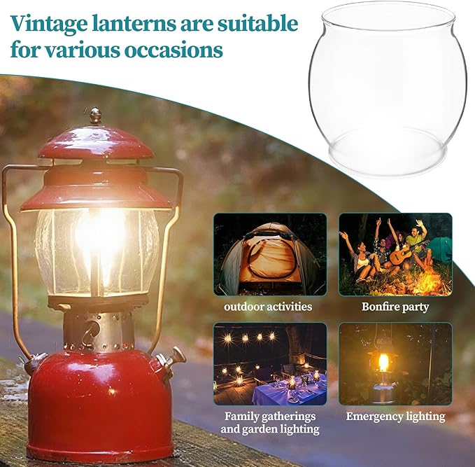 Lantern Glass Globe Replacement, Compatible with Coleman 200A/B &R690B051,Fits Kamplite, JC Higgins, Optimus, Ashflash Vintage Lanterns,Heat-Resistant Clear Bulged Glass for Camping & Emergency Lights