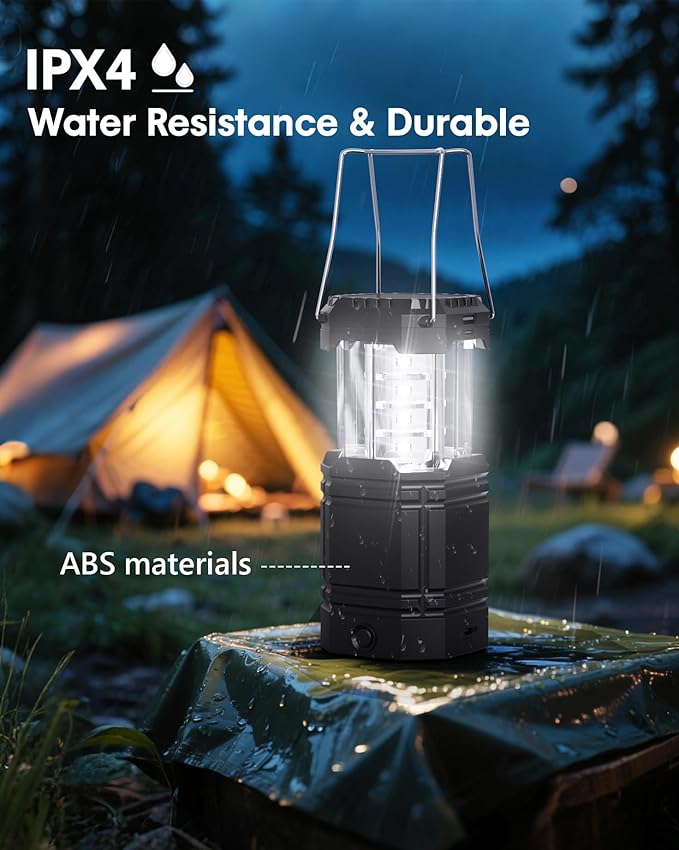 3000mAh Rechargeable Camping Lantern – Solar Powered, Hand Crank, USB-C Charging, Super Bright LED Flashlight & Tent Light, Portable Power Bank for Hurricane, Power Outages, Survival Kit