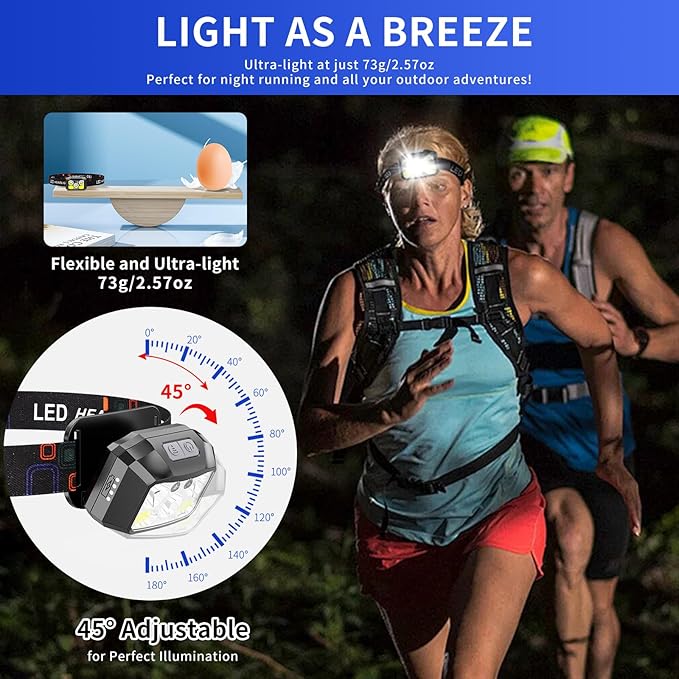 Rechargeable LED Headlamp 3-Pack, 800 Lumens, USB-C, IPX4 Waterproof, 8 Modes, Red & White Light ??Lightweight, Adjustable; for Camping, Hiking, Running, Fishing & Repairs