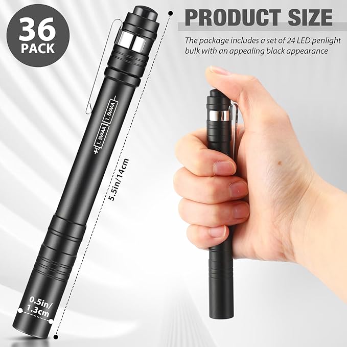 36 Pack Mini Pen Flashlights Bulk LED Pen Lights Aluminum Pocket Flashlights with Clips Small Handheld Torches Gifts for Camping Hiking Emergency Outdoor (Black)