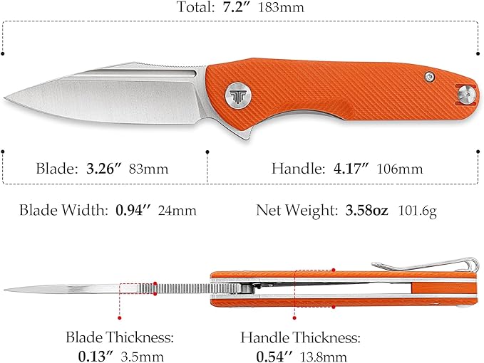 Knives，Folding EDC Knife for Men，Pocke Flipper Knife with Clipï¼?.26" 14C28N Steel Blade（Satin），G10 Scales for Outdoor Camping Tool - Antliae-03OG