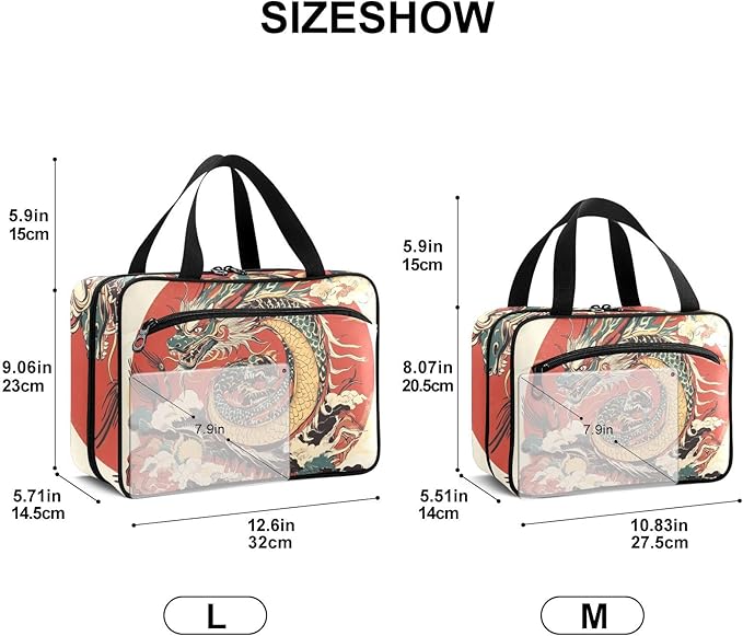 Fustylead Chinese Dragon Painting Empty Travel First Aid Bag Large Home Medication Bag with Zipper for Pills,Vitamin,Fish Oil,Supplements for Women and Men