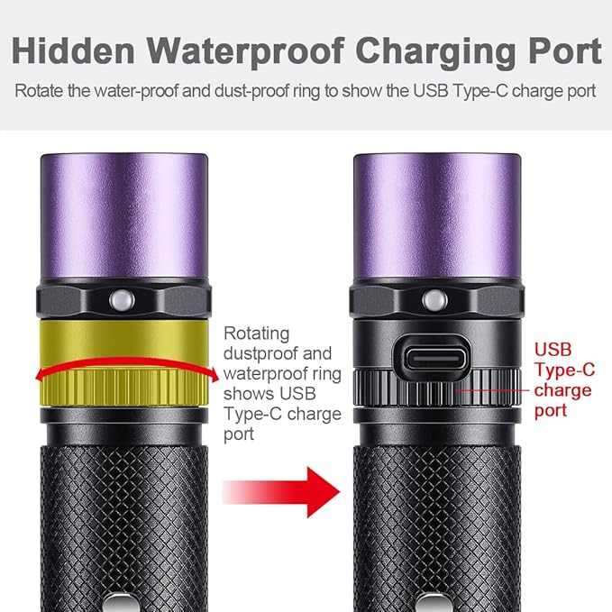 LIGHTFE Blacklight uv Flashlight 365nm UV304 UV Flashlight Rechargeable can be Used for UV Glue Curing and pet Urine Stains, Stains, Minerals, Fluorescent Agents, Detection, etc.