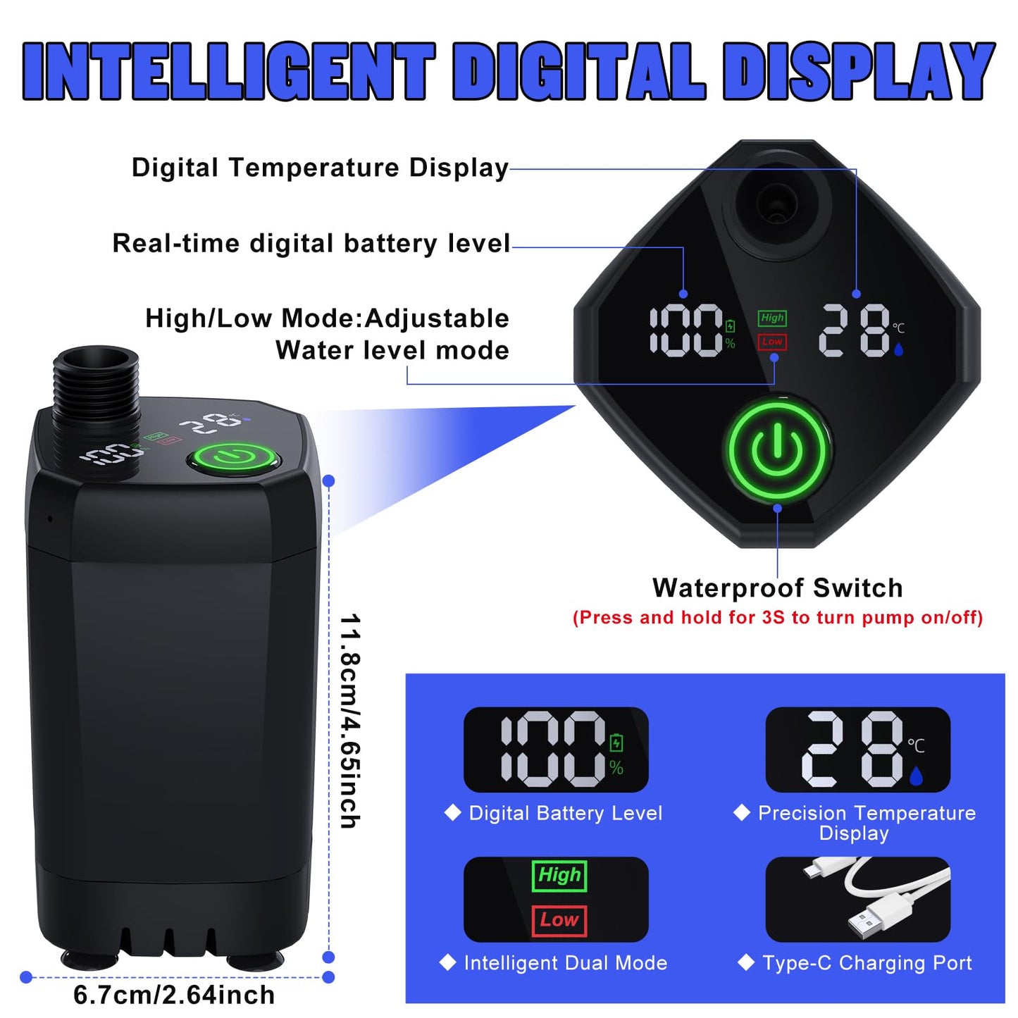 Spopal Portable Shower for Camping, [Long-Lasting] 6000mAh Rechargeable(Bk)