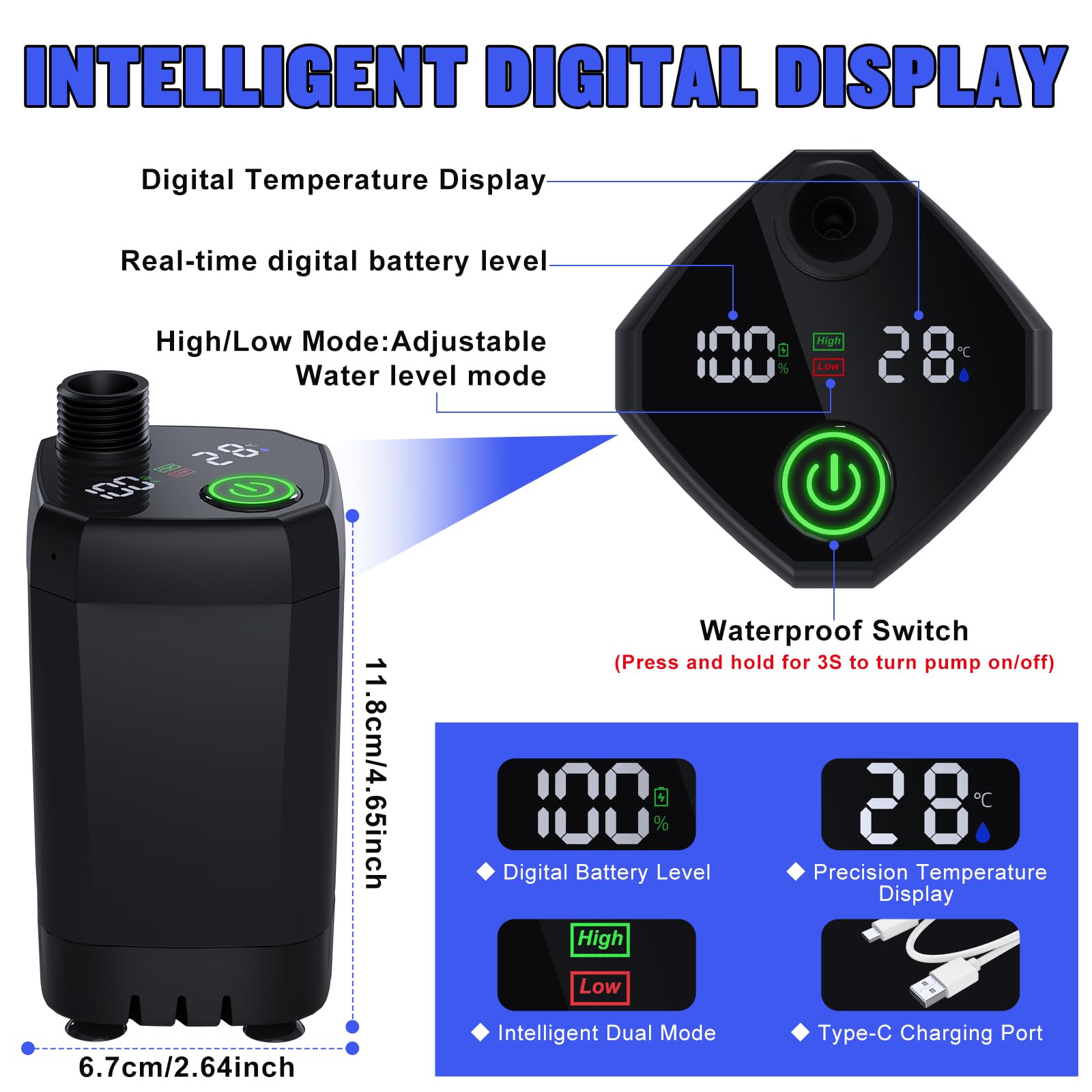 Spopal Portable Shower for Camping, [Long-Lasting] 6000mAh Rechargeable(Bk)
