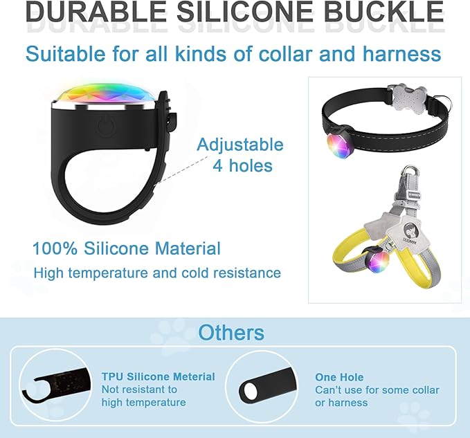 Tubasion 2-Pack Rechargeable Dog Collar Light, 2025 Best 7 Color Changing Light for Dog Collar with 100% Waterproof and Durable Silicone Band. Dog Lights for Night Walking, Camping, Bike