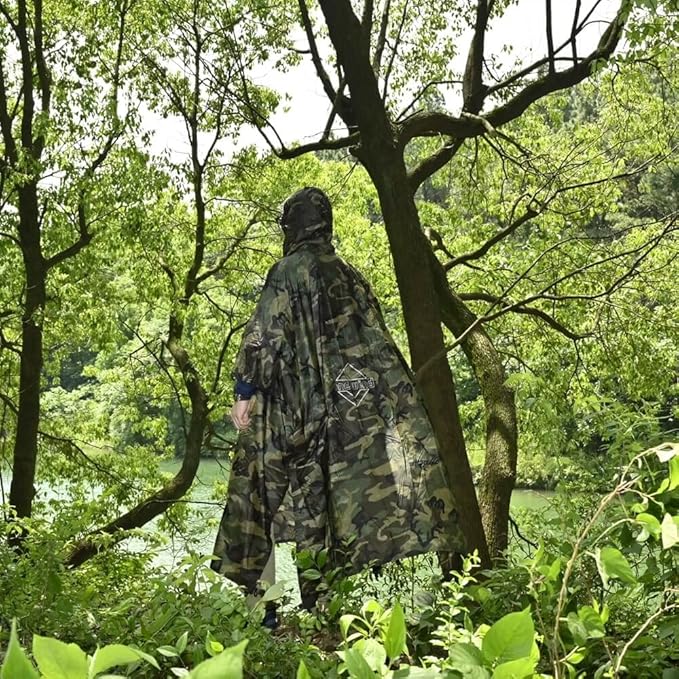 onewind Hooded Rain Poncho, Silnylon Rain Coat Versatile Survival Shelter Waterproof Breathable Lightweight Poncho