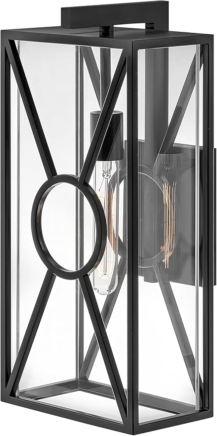 Hinkley Brixton Medium Wall Mount Outdoor Lantern - Composite, Anti-Fading, 1-Light, Transitional, Wet Rated, Clear Mitered Glass - Black Finish