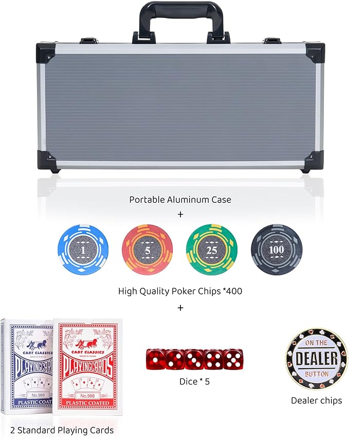 Poker Chips,400PCS 14 Gram Chip Set with Deluxe Travel Case, Numbered Chips,Poker for Texas Holdem Blackjack Gambling.