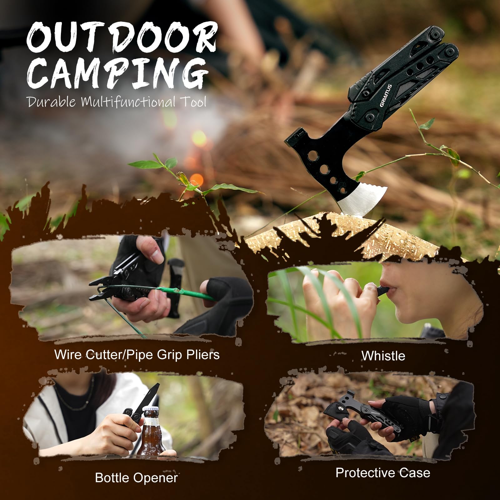 16 in 1 Multitool Camping Survival Gear with Axe Saw Pliers Whistle Hammer