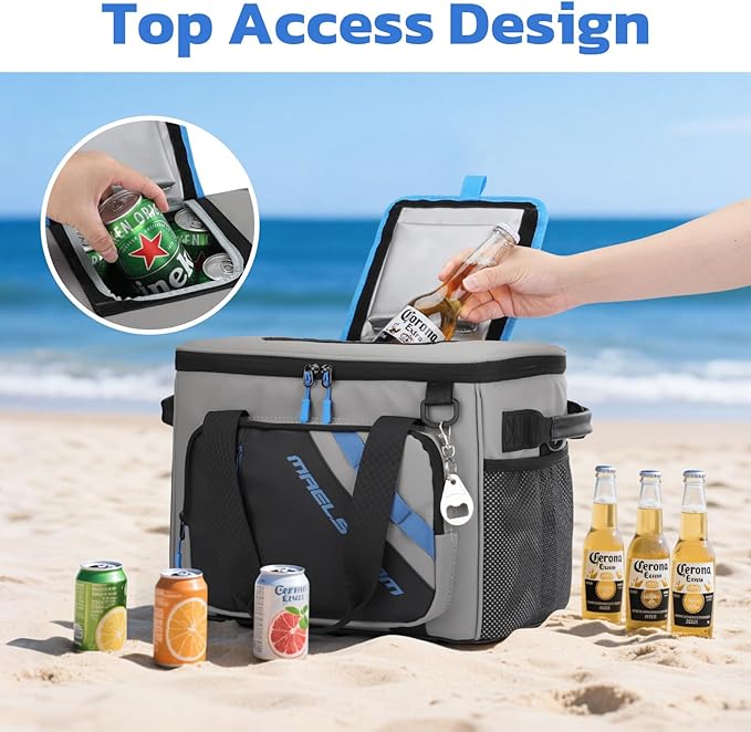 Maelstrom Cooler Bag, 30 Cans Beach Cooler, Large Leakproof Insulated Soft Cooler with Bottle Opener, Ice Chest, Portable Collapsible Cooler for Travel, Camping, Shopping