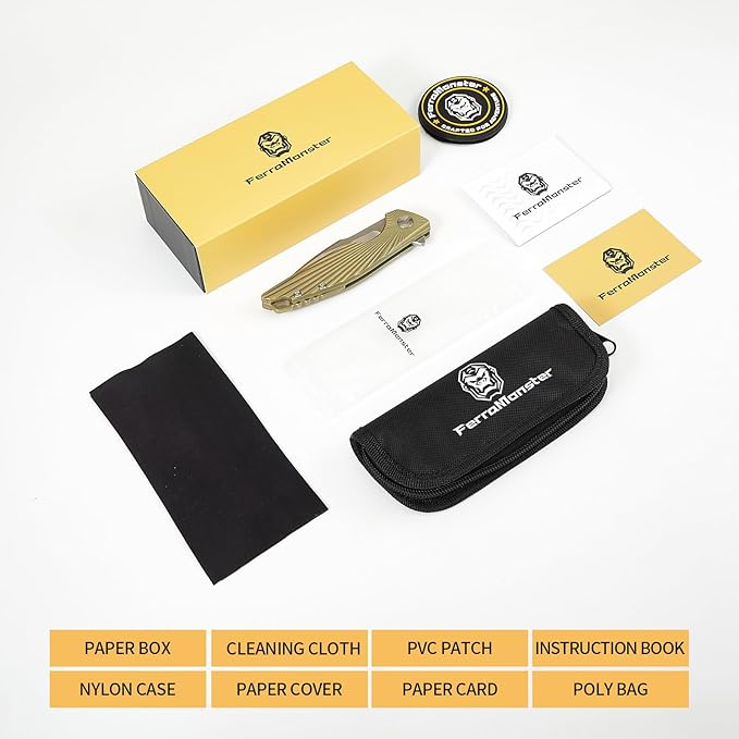 Folding Pocket Knife,EDC Knife,M390 Steel Blade,Titanium Carbon Fiber Handle,Tactical/Outdoor Camping/Survival/HuntingKnife (Golden)