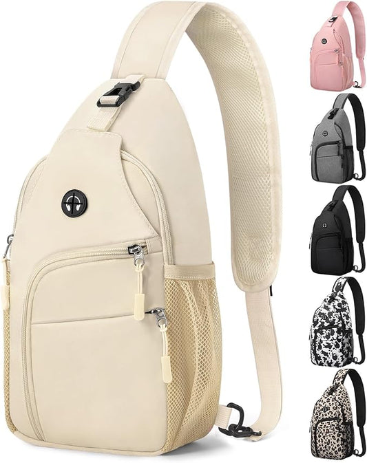 Crossbody Bags for Women Man Waterproof Sling Bag Backpack Trendy Casual Cross Body Bag with Convertible Shoulder Strap Chest Bag for Camping Hiking Travel Essentials (Ivory, Medium)