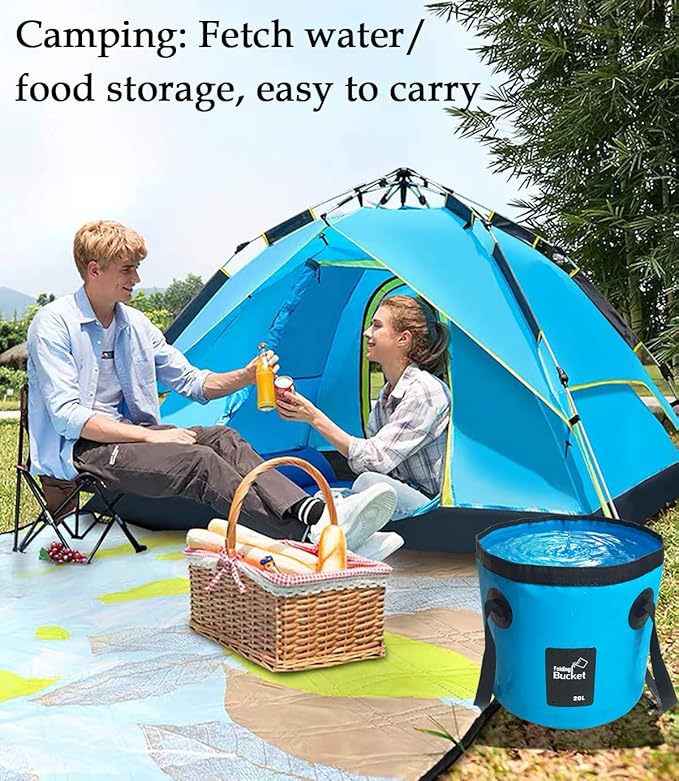 Sunglow Collapsible 3 Gallon Multifunctional Portable Fishing Bucket - Wash Basin Folding Bucket - Water Container for Fishing-Camping-Gardening (12L/3gallon(Blue))