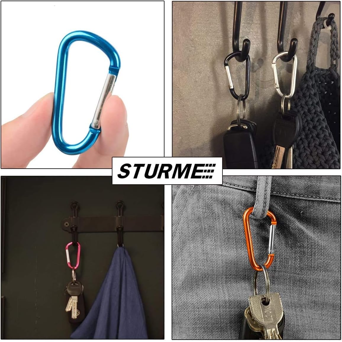 STURME 2" Aluminum D Ring Carabiners Clip D Shape Spring Loaded Gate Small Keychain Carabiner Clip