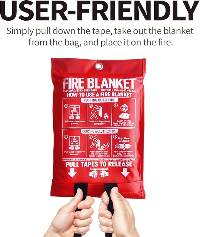 Fire Blanket for Kitchen and Home, 40" x 40", Fiberglass Emergency Fire Blanket, 4 Pack