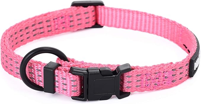 Mile High Life Dog Collar, Nylon Reflective Dog Collars w Pull D-Ring, Light Weight Adjustable Puppy Collars, Dog Collars for Medium Dogs(Pink, Medium)