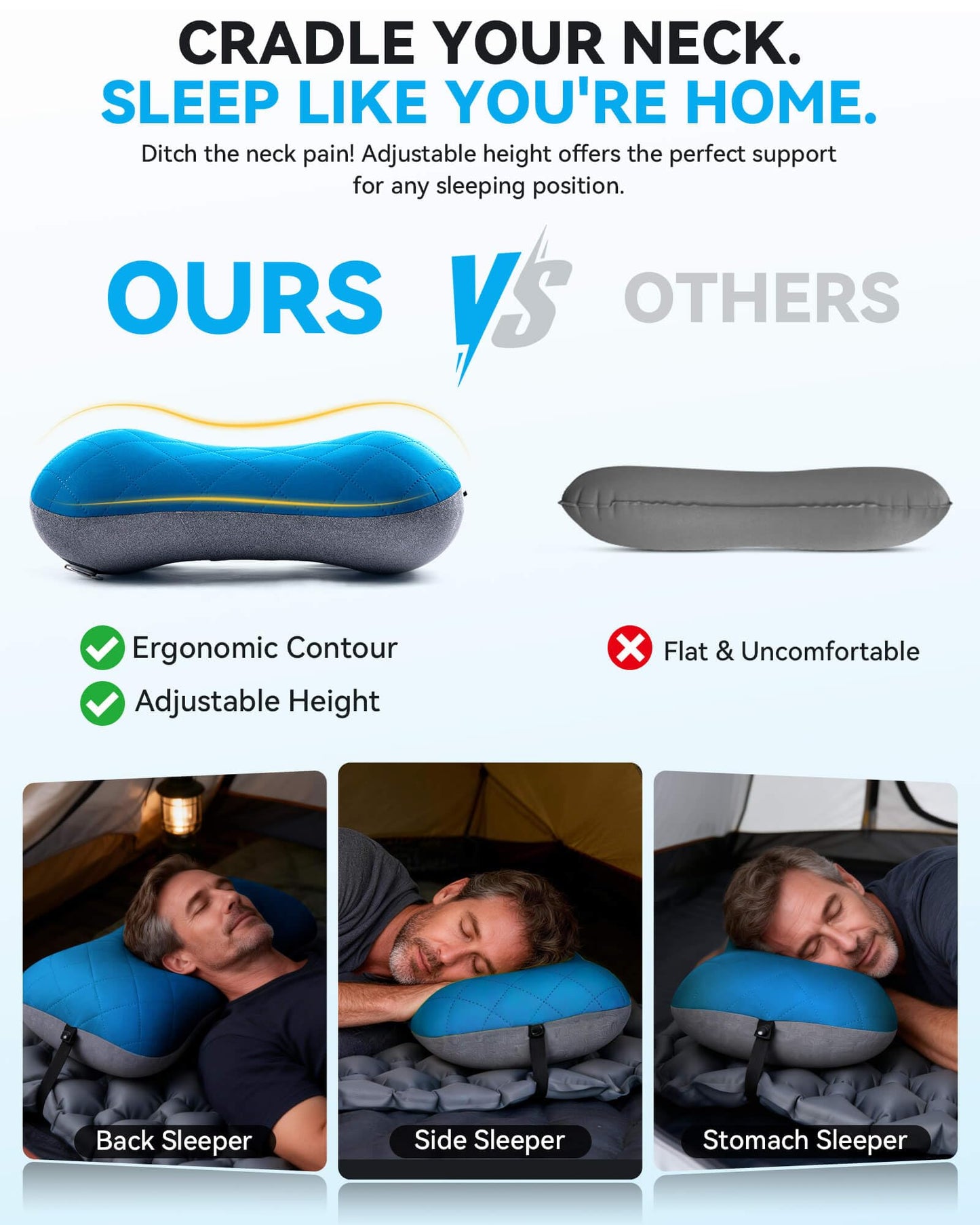 Hikenture Camping Pillow with Removable Cover, Ultralight Inflatable Pillow