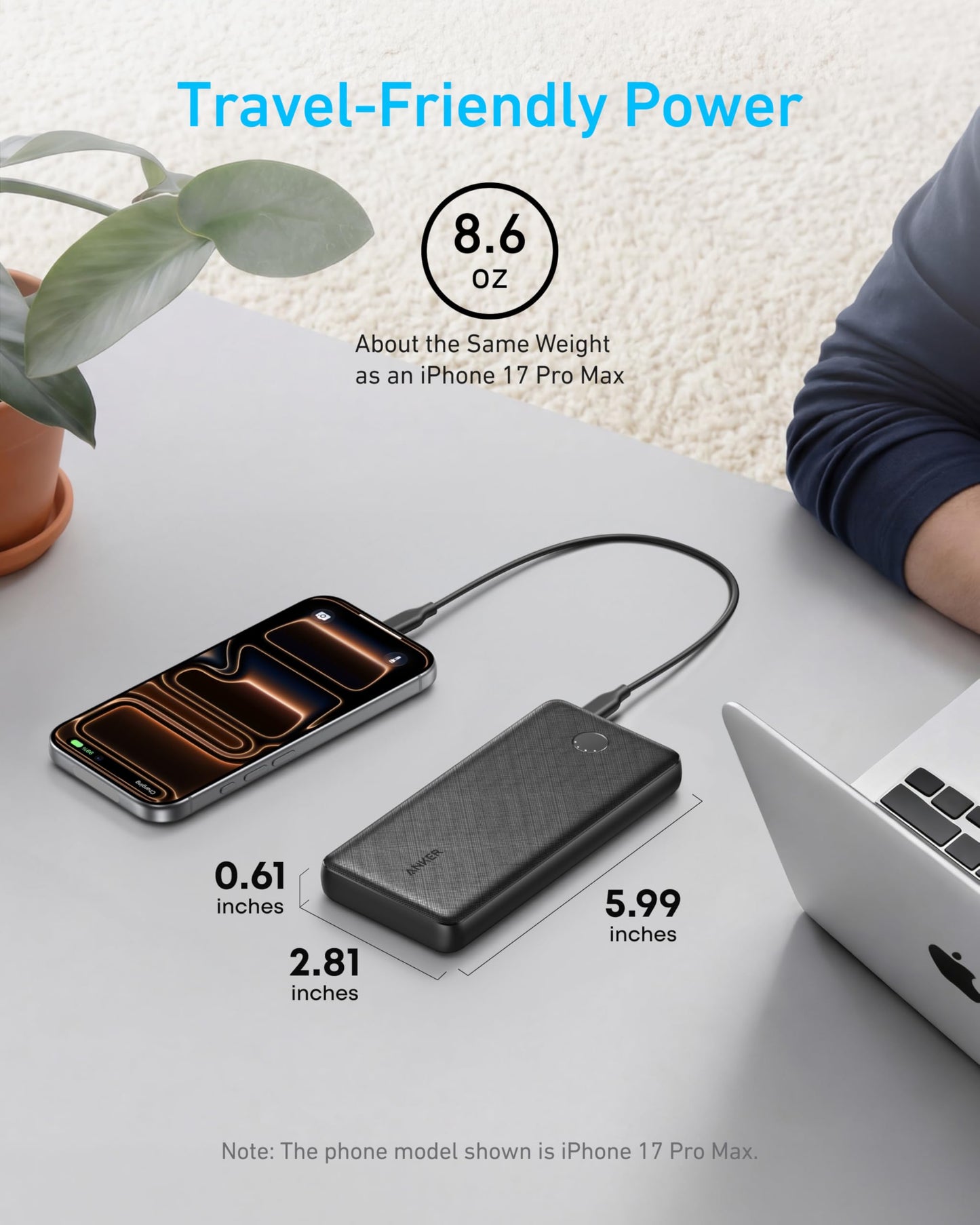 Anker Power Bank, 10,000mAh Portable Charger, PowerIQ USB-C Battery Pack