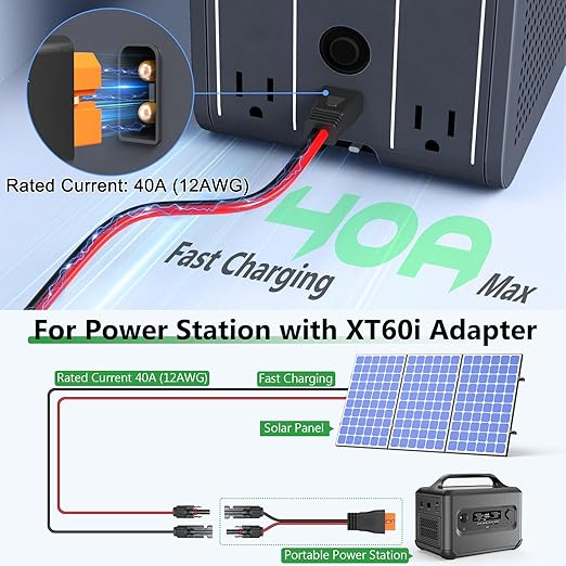Solar to XT60i Extension Cable 12AWG 50FT XT60i Female to Male Connector for RV Foldable Solar Panel, Portable Power Station, Solar Generator