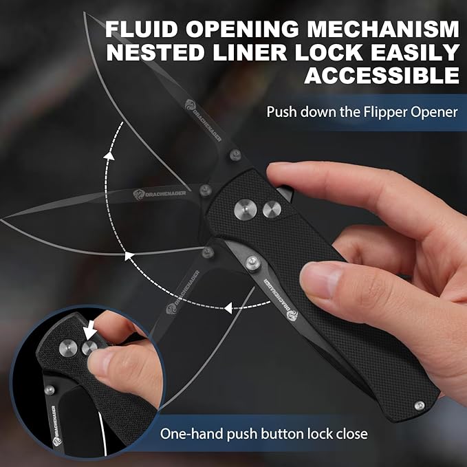 14C28N Pocket Knife for Men with Button Lock Safety Switch Y-M Tactical Folding knife with Clip, G10 Handle and Versatile Nylon Sheath for EDC, Camping, Hiking