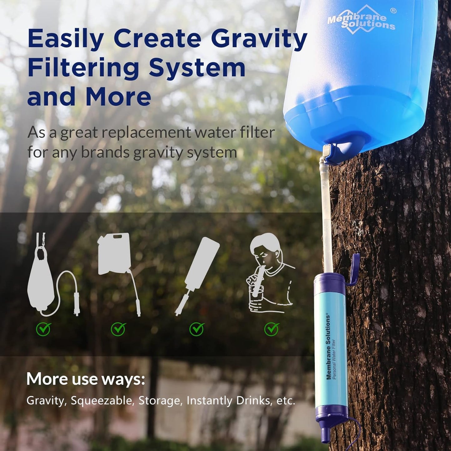 Membrane Solutions Personal Water Filter Straw S1 (Blue, 4 Pack)