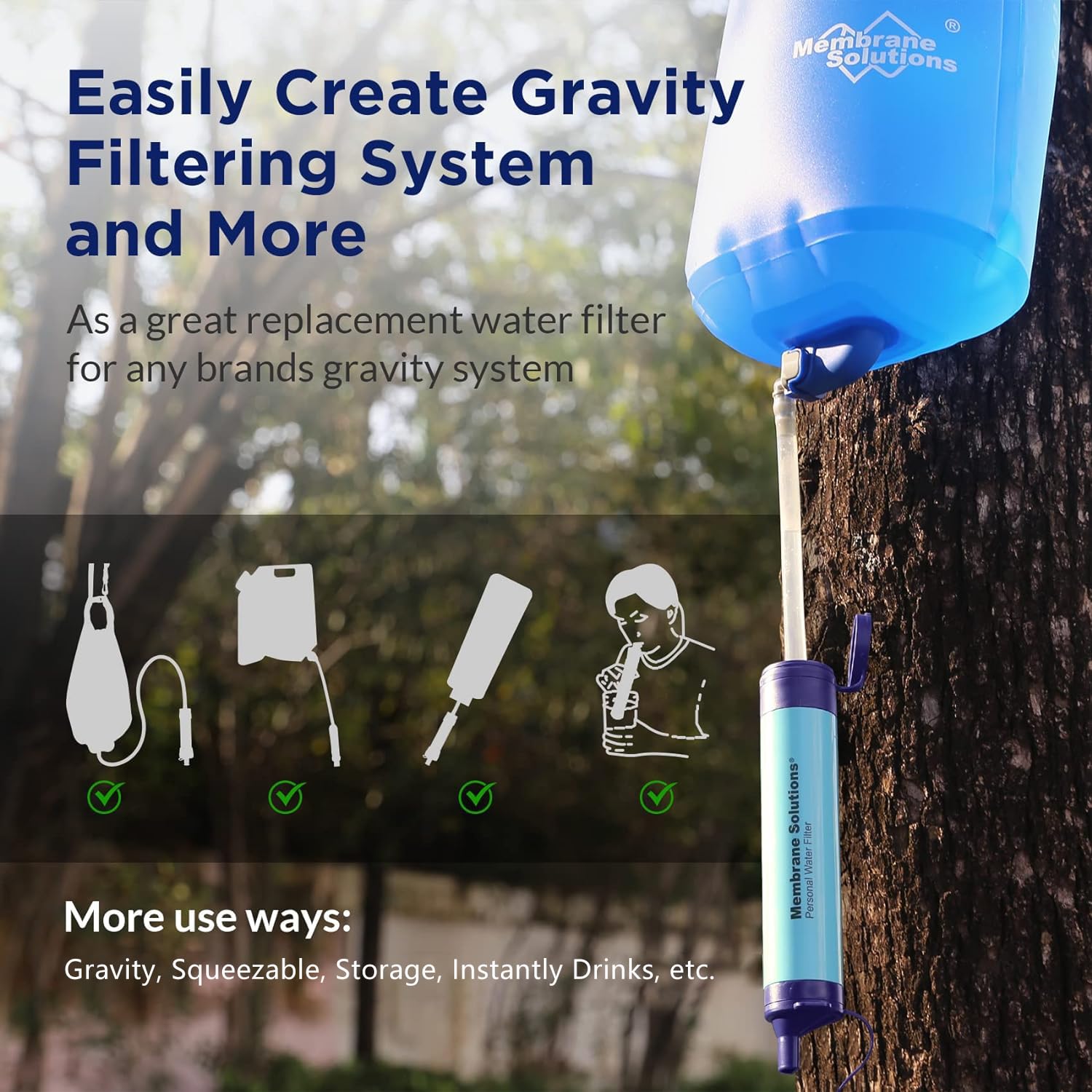 Membrane Solutions Personal Water Filter Straw S1 (Blue, 4 Pack)