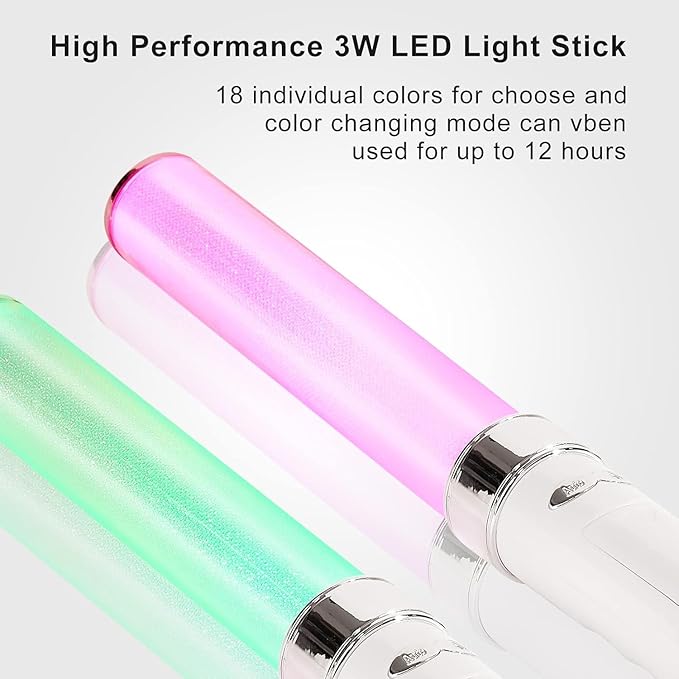 LED Glow Sticks Multicolor 2 Pack, 18 Dynamic Colors, Auto/Manual Modes, Battery Powered for Concerts, Brithday, Raves, Parking Guides,Emergencies